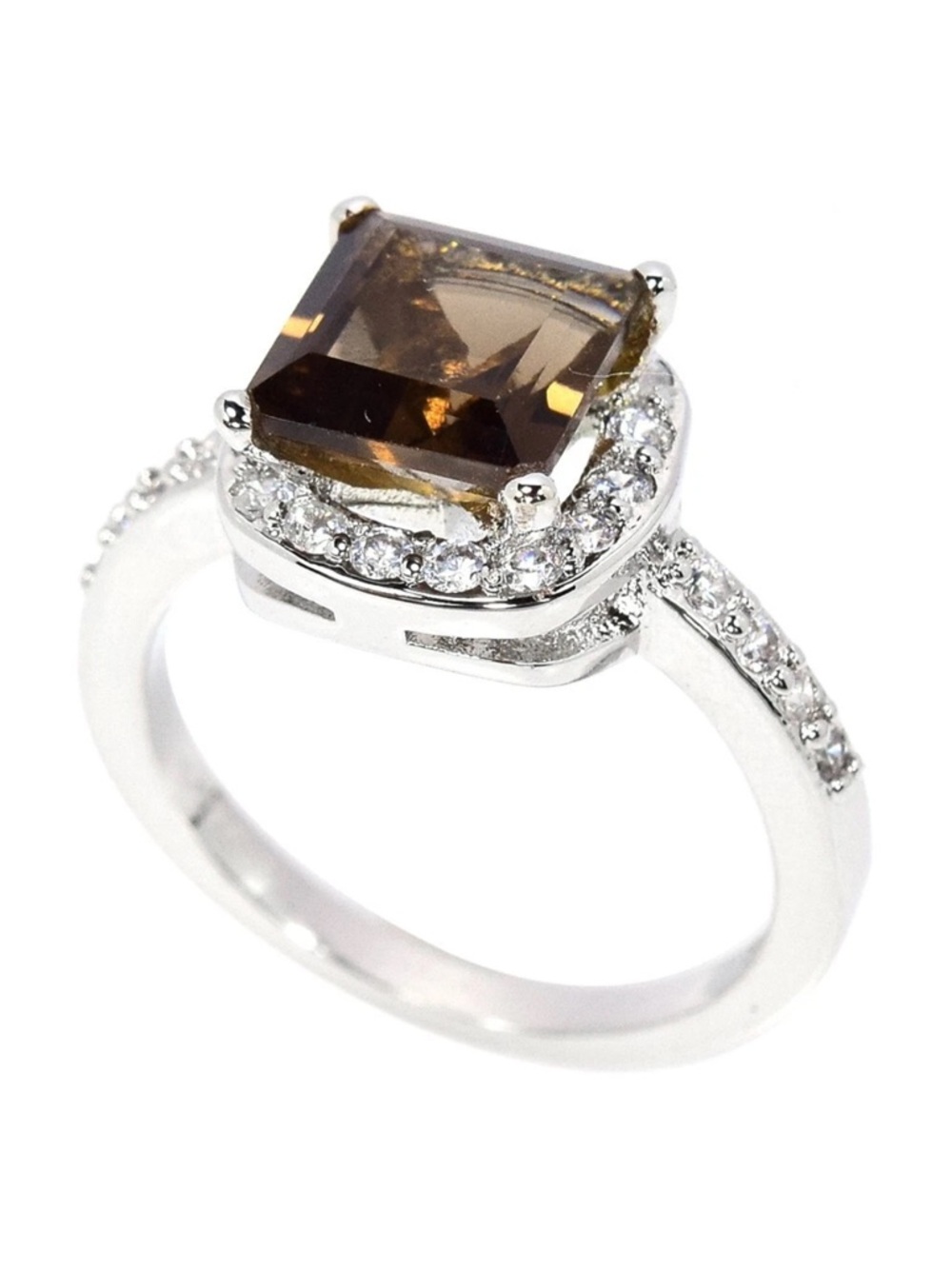 Smoky Quartz Halo Cocktail Ring in 925 Sterling Silver Size 8